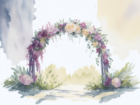 wedding arch for outdoor ceremony watercolor. ai generative.の素材