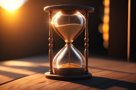 time concept with hourglass lying toned in warm, ai generative.の素材