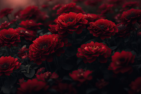 Deep Red Leaf flowers background, moody style ai generative.の素材