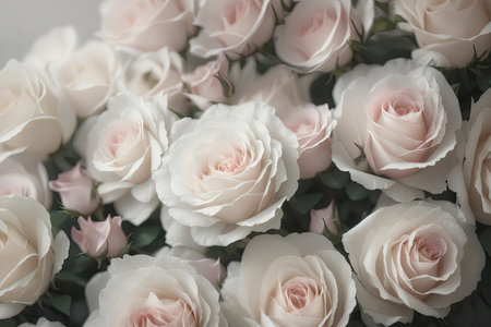 background of fresh dairy tender pastel colored wedding roses, ai generative.の素材