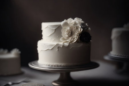 wedding cake product photo on dark background, ai generative.の素材