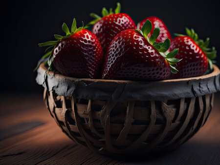 Fresh and Juicy Strawberry in Basket. ai generative.の素材