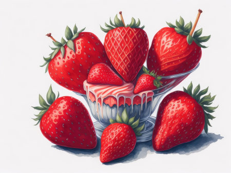 Watercolor Illustrations of Strawberry on white background. ai generative.の素材