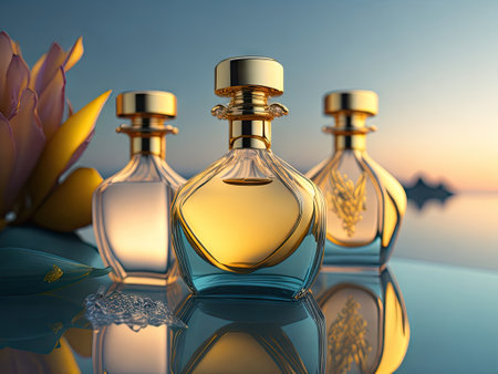 Elegant perfume bottles of aquatic fragrance. ai generative.の素材