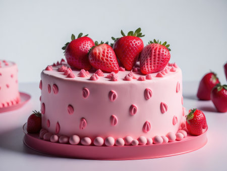 Strawberry cake for a little girl birthday party. ai generative.の素材