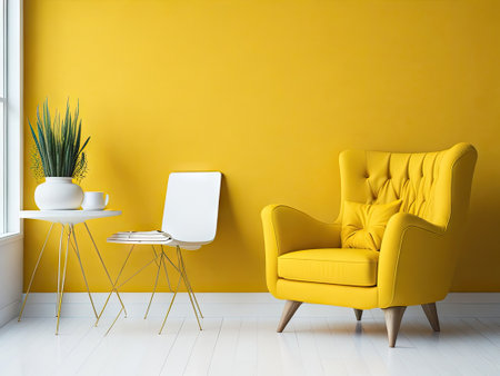 yellow armchair in the yellow living room. ai generative.の素材