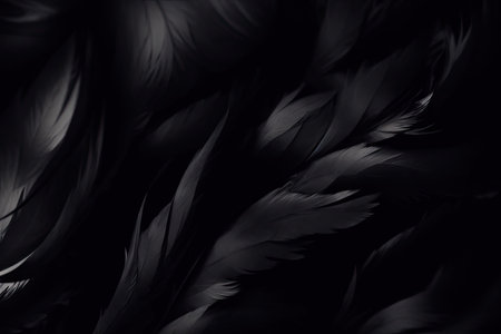 Black wing feathers detail, abstract dark background, ai generative.の素材