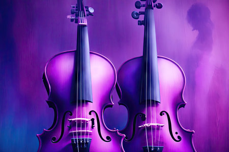 Classic violin and bow abstract painted background, ai generative.の素材