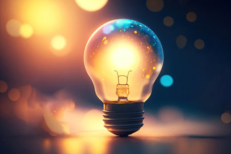 idea concept with innovation and inspiration, style symbol of creativity Lightbulb ideas on dark background, ai generative.の素材