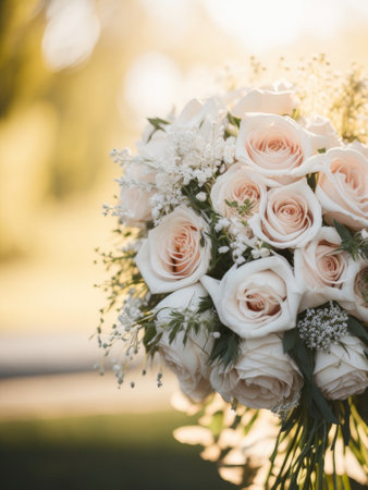 Wedding bridal bouquet with copy space watercolor. ai generative.の素材