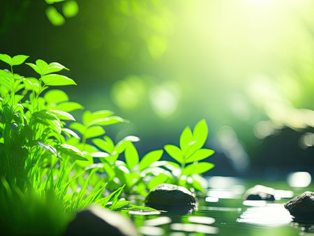 Beautiful spring detailed close up stream. ai generative.の素材