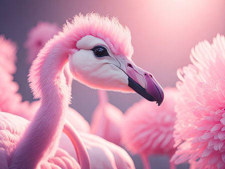Abstract gentle portrait of a light pink flamingo. ai generative.の素材