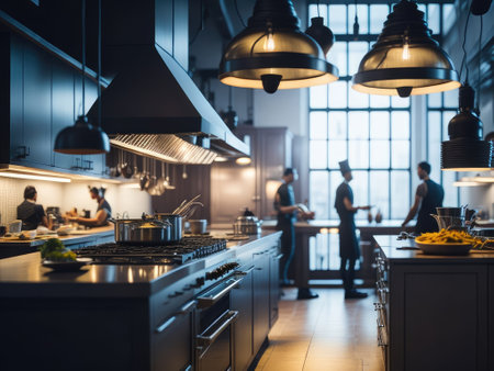 Professional kitchen with chefs cooking restaurant. ai generative.の素材