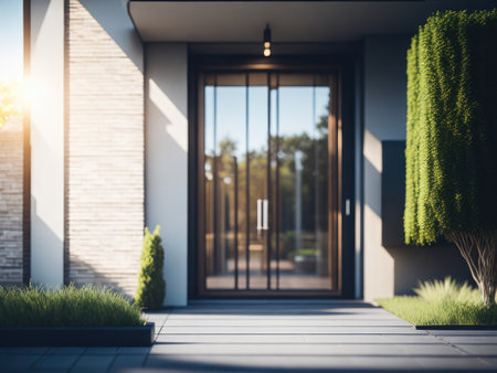 Modern house facade Main entrance of living room. ai generative.の素材