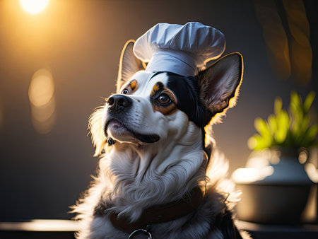 portrait dog chef preparing culinary meal. ai generative.の素材