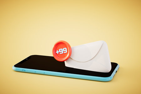 Unread messages on your smartphone. mobile phone and icon of unread messages on pastel background....