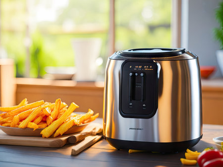 Air fryer cooking machine and french fries. ai generative.の素材