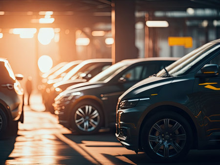 auto assembly line of cars in a factory bokeh. ai generative.の素材