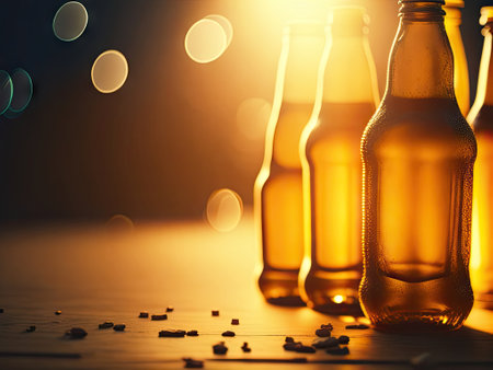 bottles of beer bright image bokeh lens flare. ai generative.の素材