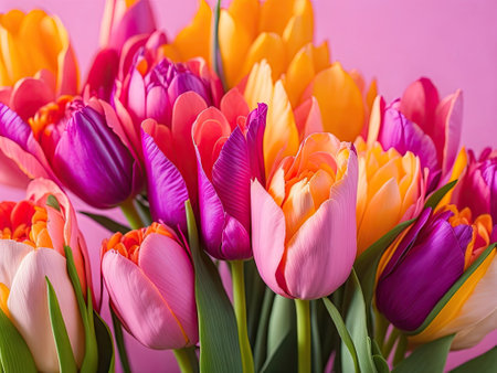 Beautiful bouquet of colorful tulip flowers. ai generative.の素材