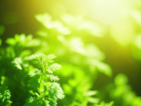 Coriander top view bright image background. ai generative.の素材
