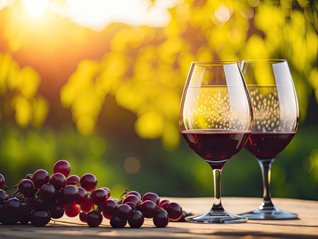 Glasses of wine and ripe grapes. ai generative.の素材