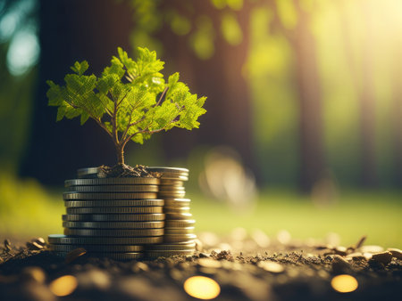small tree on stack coins. ai generative.の素材