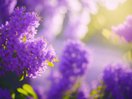 Lilac branches close up on a blurred background. ai generative.の素材