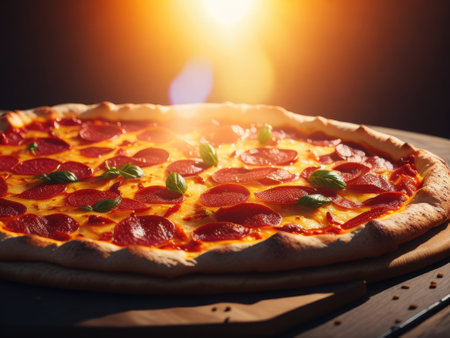 Tasty pizza top view bright image. ai generative.の素材