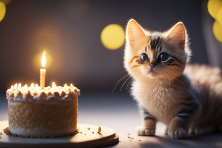 Cat birthday cute pet small kitten. ai generative.の素材