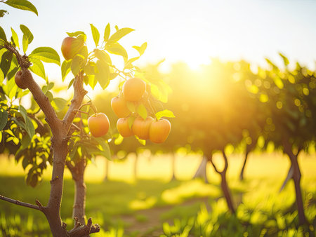 Fruit farm with apple trees. ai generative.の素材