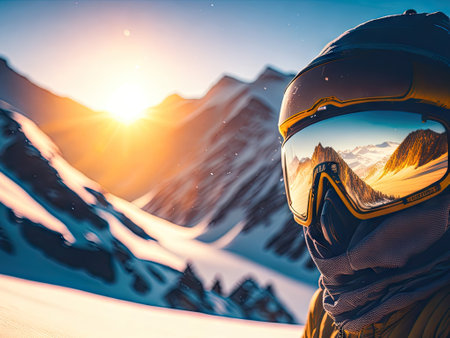 Reflection of mountains landscape in the ski. ai generative.の素材