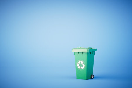 The concept of waste recycling. A trash can with a recycling icon. 3D rendering.の写真素材