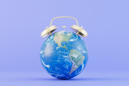 earth day concept. Planet earth globe with alarm clock. 3d rendering.