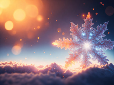 snowflake close bright image colorful bokeh. ai generative.の素材