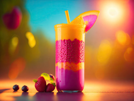 smoothie isolated bright image colorful bokeh background. ai generative.の素材