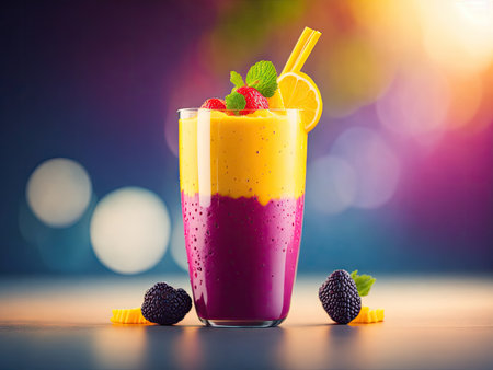 smoothie isolated bright image colorful bokeh background. ai generative.の素材