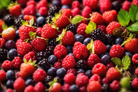 Various fresh summer berries. top view.の素材