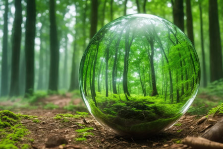 Glass ball in the forest ecology earth day. ai generative.の素材