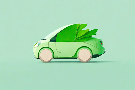 a flat minimalistic style of a car shape of green leaves. ai generative.の素材