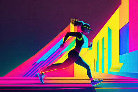 minimal style runner background illustration neon. ai generative.の素材