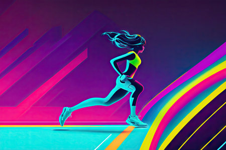 minimal style runner background illustration neon. ai generative.の素材