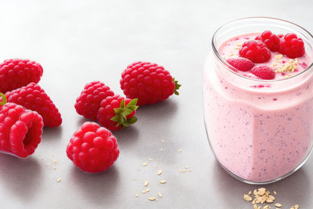 Raspberry smoothie or milkshake with berries. ai generative.の素材