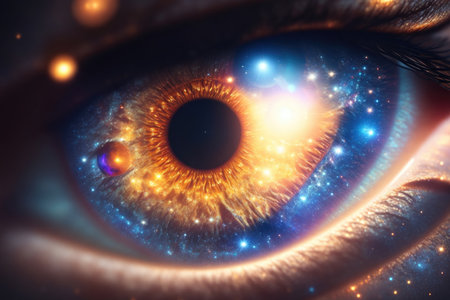 human eye with galaxy reflection closeup. ai generative.の素材