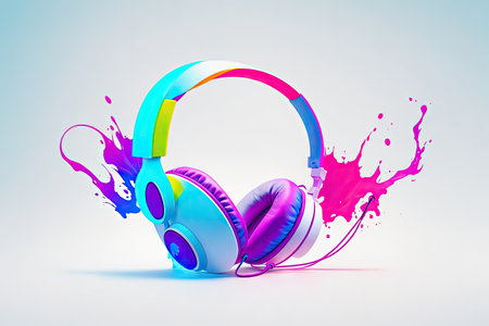 colorful headphones on white background. ai generative.の素材