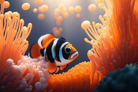 clownfish in anemone bokeh lens flare. ai generative.の素材