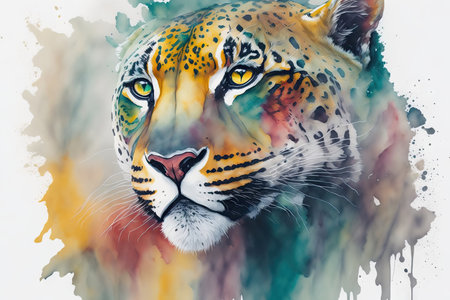 Watercolor portrait of a Jaguar. ai generative.の素材