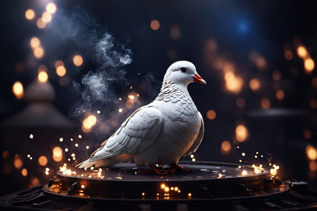 white dove sit on the tank on dark background. ai generative.の素材