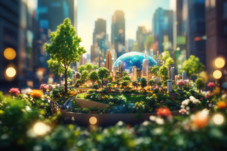 City and garden save the planet and energy concept. ai generative.の素材