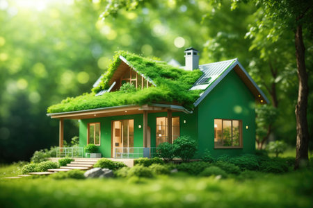 Eco friendly house with green environmental background. ai generative.の素材